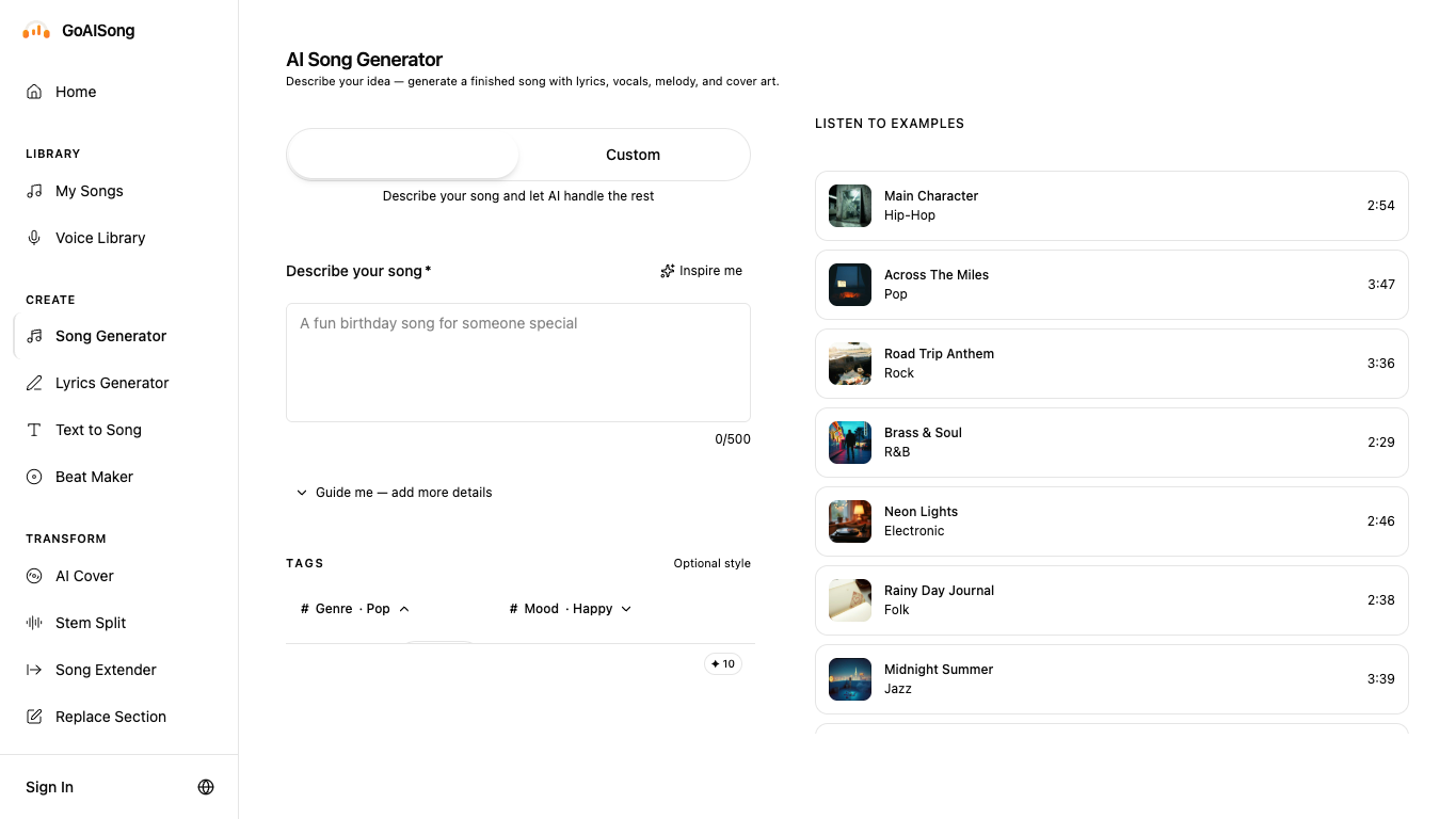 AI Song Generator screenshot